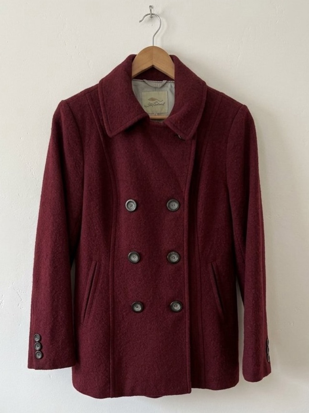 Vintage Bob Timberlake Burgundy Wool Blend Double Breasted Peacoat Women’s M